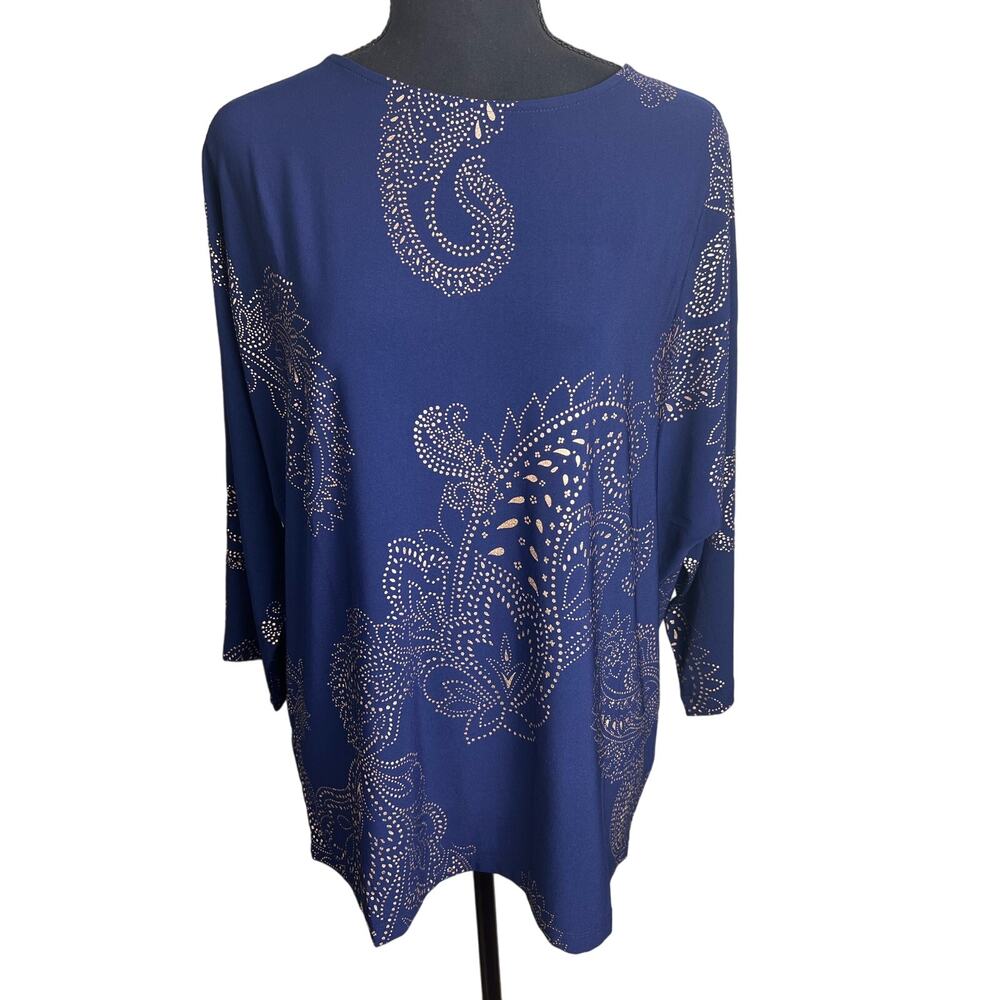 Susan Graver Regular Foil-Printed Liquid Knit Tunic INDIGO NWOT SIZE S - Picture 2 of 8